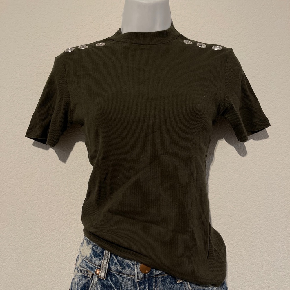 Zara Green Grommet Detail Mock S New Tee Shirt